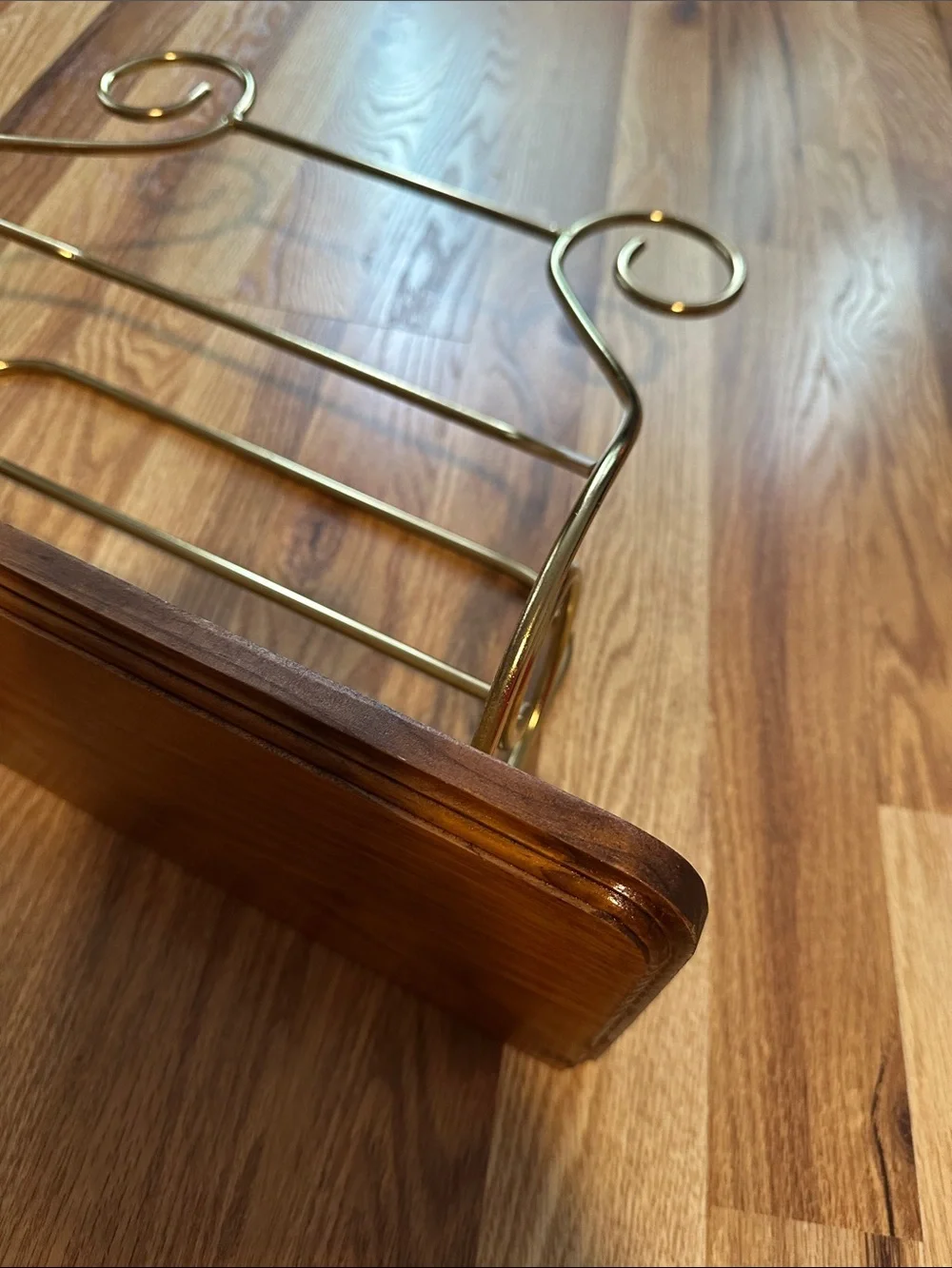 Brass and Wood Wall Shelf with Towel Rack - Brown Brass Finish